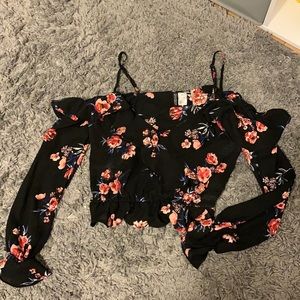 Black Floral Off the Shoulder Top
